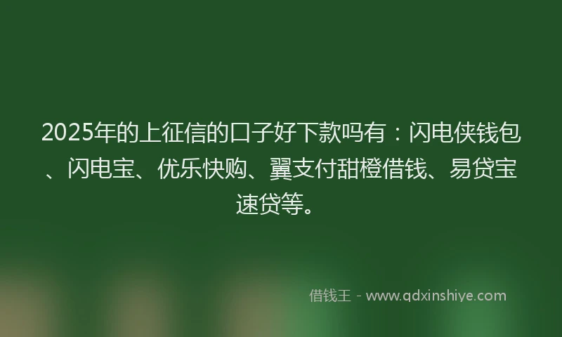 2025年的上征信的口子好下款吗有：闪电侠钱包、闪电宝、优乐快购、翼支付甜橙借钱、易贷宝速贷等。