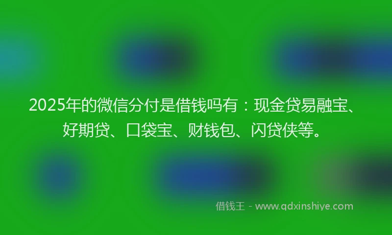 2025年的微信分付是借钱吗有：现金贷易融宝、好期贷、口袋宝、财钱包、闪贷侠等。