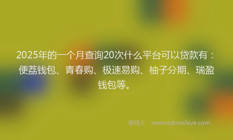 2025年的一个月查询20次什么平台可以贷款有：便荔钱包、青春购、极速易购、柚子分期、瑞盈钱包等。
