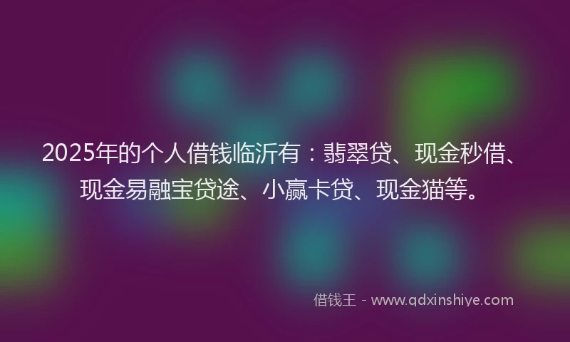 2025年的个人借钱临沂有：翡翠贷、现金秒借、现金易融宝贷途、小赢卡贷、现金猫等。