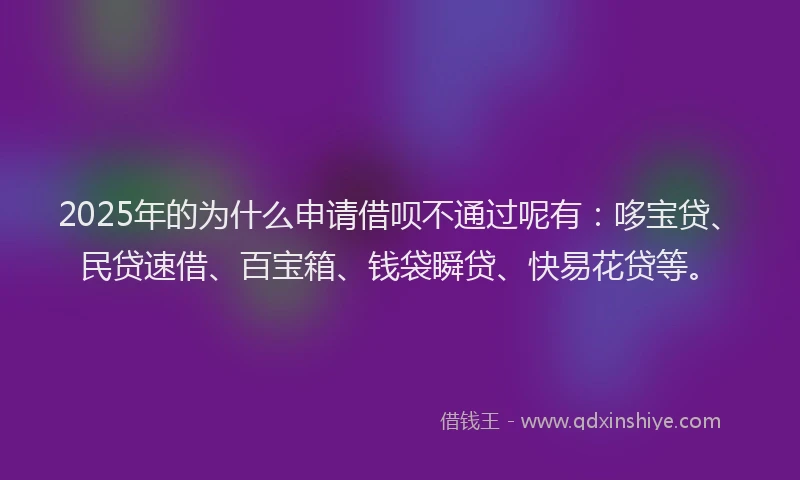2025年的为什么申请借呗不通过呢有：哆宝贷、民贷速借、百宝箱、钱袋瞬贷、快易花贷等。