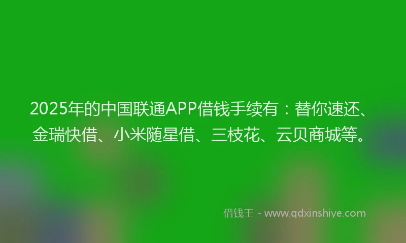 2025年的中国联通APP借钱手续有：替你速还、金瑞快借、小米随星借、三枝花、云贝商城等。