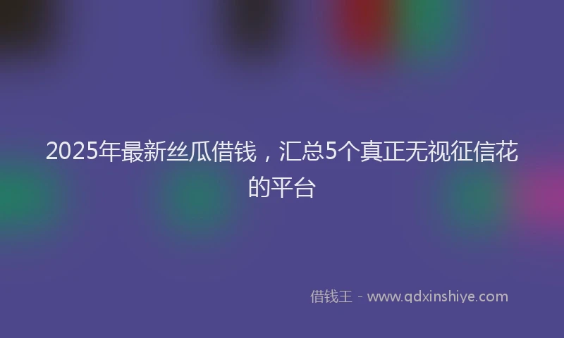 2025年最新丝瓜借钱，汇总5个真正无视征信花的平台