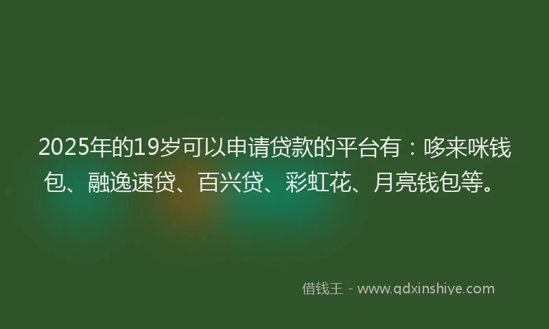2025年的19岁可以申请贷款的平台有：哆来咪钱包、融逸速贷、百兴贷、彩虹花、月亮钱包等。