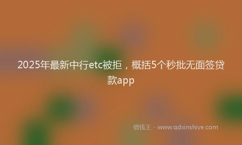 2025年最新中行etc被拒，概括5个秒批无面签贷款app
