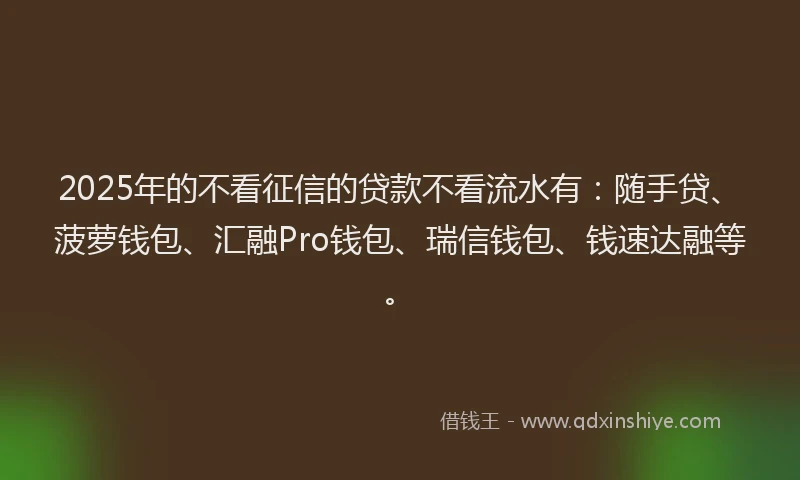 2025年的不看征信的贷款不看流水有：随手贷、菠萝钱包、汇融Pro钱包、瑞信钱包、钱速达融等。