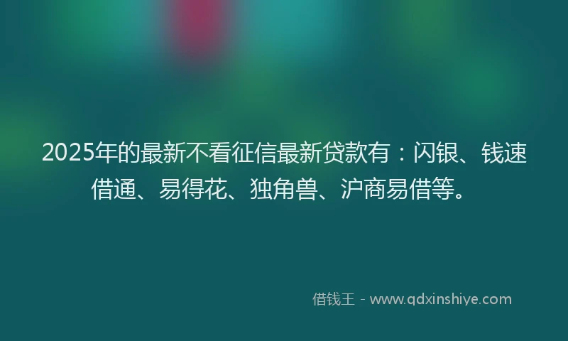 2025年的最新不看征信最新贷款有：闪银、钱速借通、易得花、独角兽、沪商易借等。
