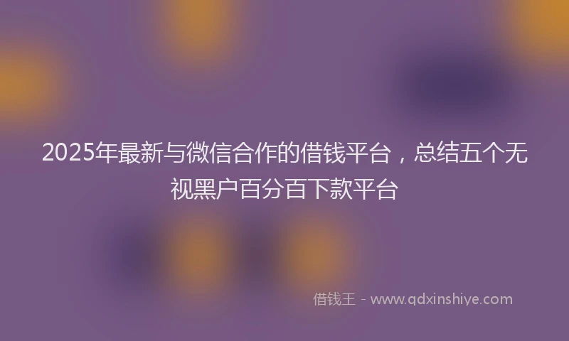 2025年最新与微信合作的借钱平台，总结五个无视黑户百分百下款平台