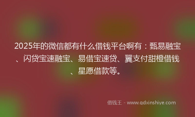 2025年的微信都有什么借钱平台啊有：甄易融宝、闪贷宝速融宝、易借宝速贷、翼支付甜橙借钱、星愿借款等。