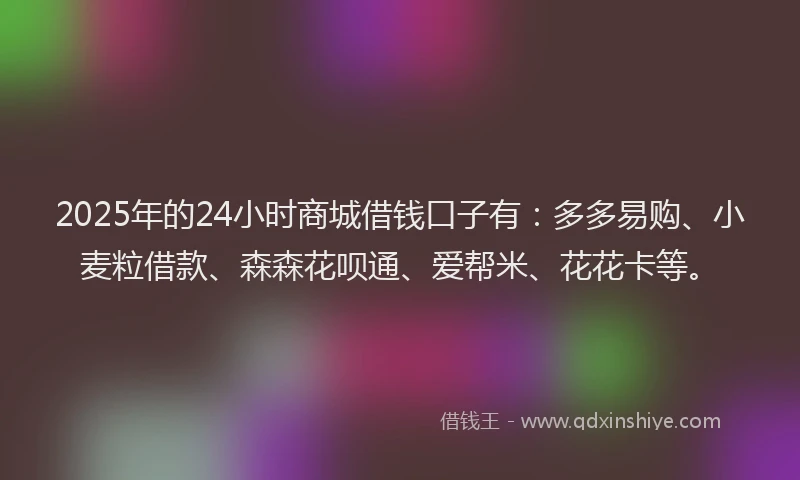 2025年的24小时商城借钱口子有：多多易购、小麦粒借款、森森花呗通、爱帮米、花花卡等。