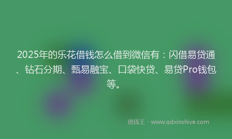 2025年的乐花借钱怎么借到微信有：闪借易贷通、钻石分期、甄易融宝、口袋快贷、易贷Pro钱包等。