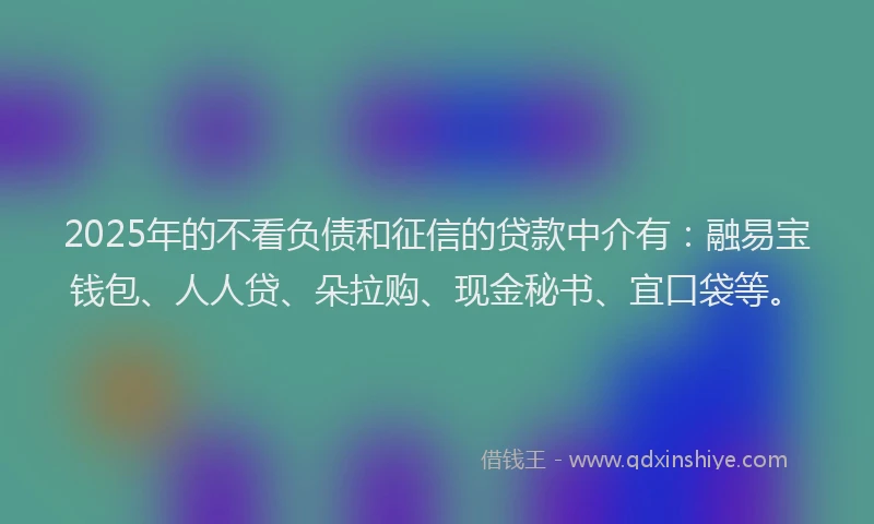 2025年的不看负债和征信的贷款中介有：融易宝钱包、人人贷、朵拉购、现金秘书、宜口袋等。