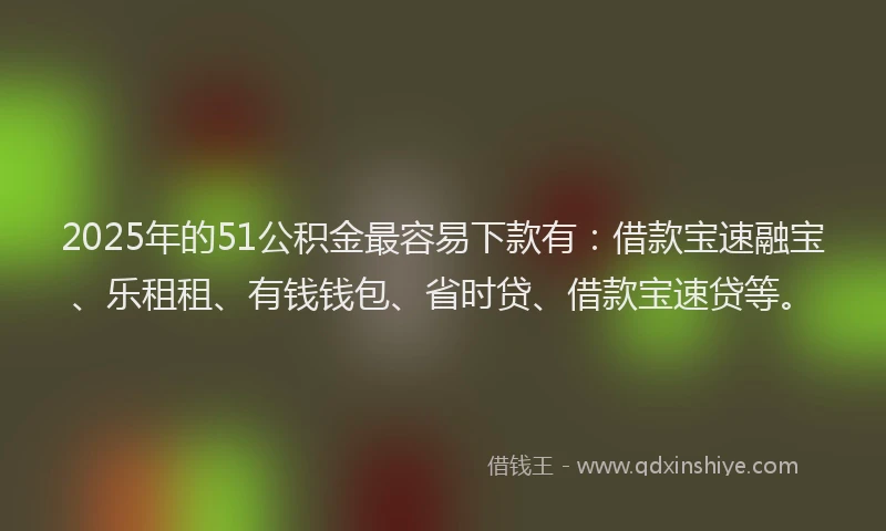 2025年的51公积金最容易下款有：借款宝速融宝、乐租租、有钱钱包、省时贷、借款宝速贷等。