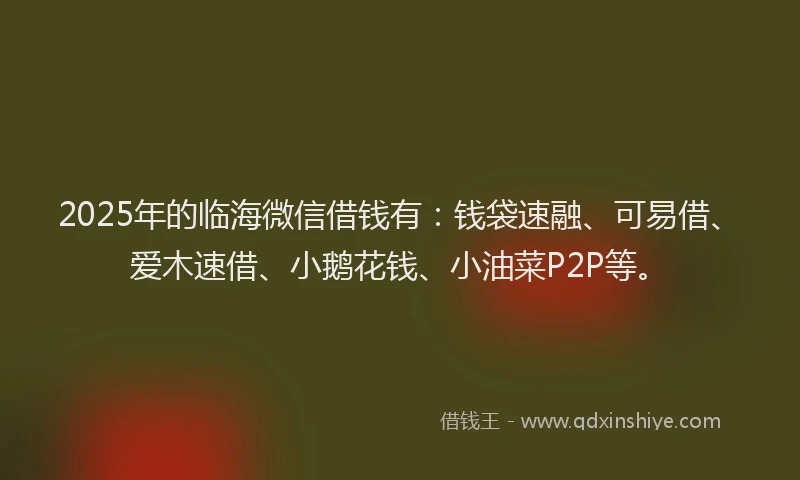 2025年的临海微信借钱有：钱袋速融、可易借、爱木速借、小鹅花钱、小油菜P2P等。