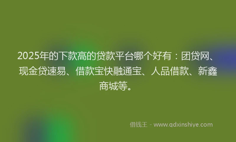 2025年的下款高的贷款平台哪个好有：团贷网、现金贷速易、借款宝快融通宝、人品借款、新鑫商城等。