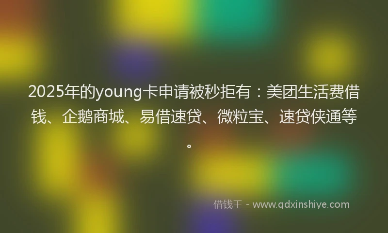 2025年的young卡申请被秒拒有：美团生活费借钱、企鹅商城、易借速贷、微粒宝、速贷侠通等。
