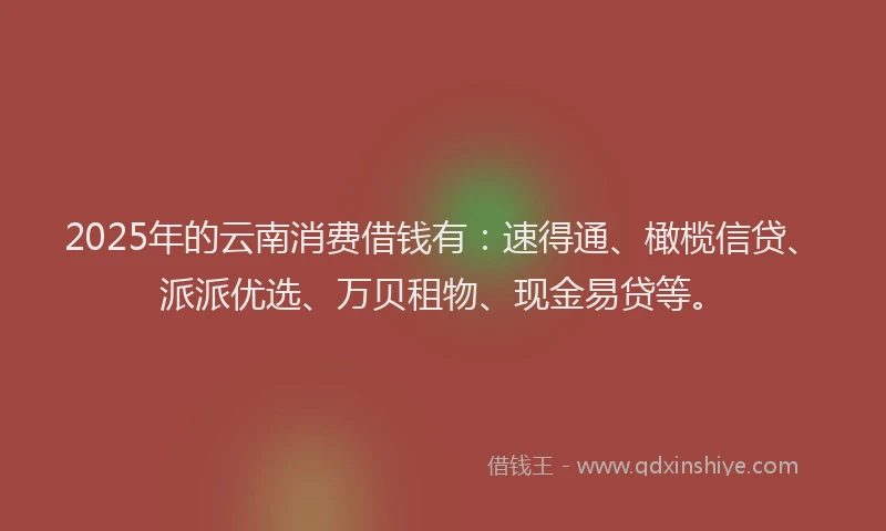 2025年的云南消费借钱有：速得通、橄榄信贷、派派优选、万贝租物、现金易贷等。