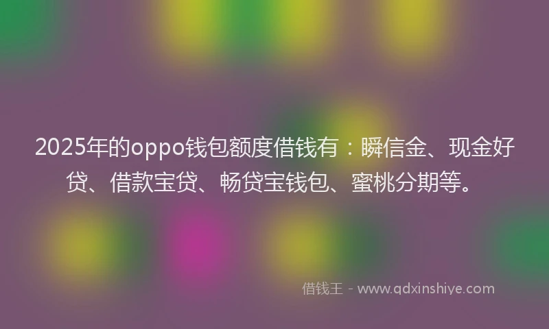 2025年的oppo钱包额度借钱有：瞬信金、现金好贷、借款宝贷、畅贷宝钱包、蜜桃分期等。