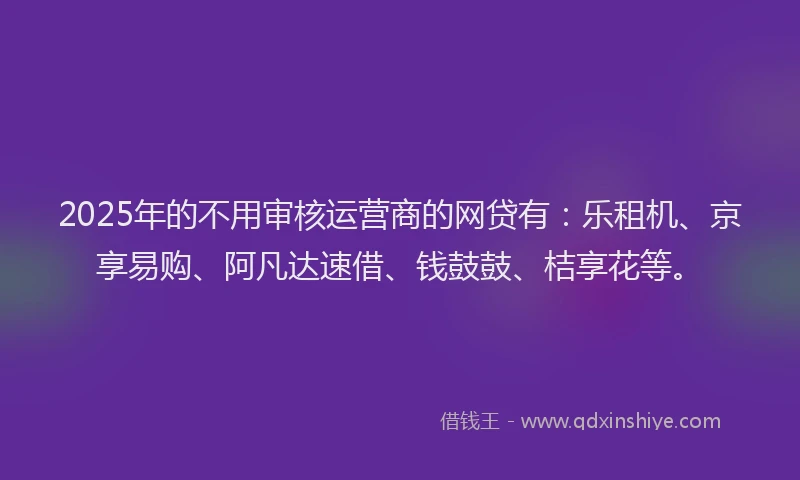 2025年的不用审核运营商的网贷有：乐租机、京享易购、阿凡达速借、钱鼓鼓、桔享花等。