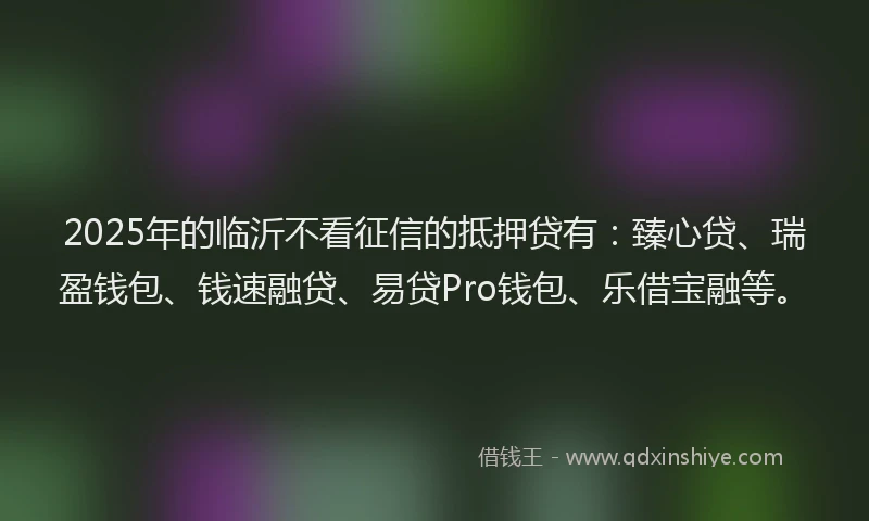2025年的临沂不看征信的抵押贷有：臻心贷、瑞盈钱包、钱速融贷、易贷Pro钱包、乐借宝融等。