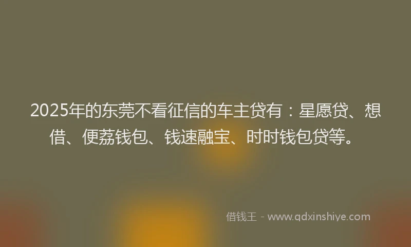 2025年的东莞不看征信的车主贷有：星愿贷、想借、便荔钱包、钱速融宝、时时钱包贷等。