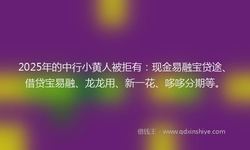 2025年的中行小黄人被拒有：现金易融宝贷途、借贷宝易融、龙龙用、新一花、哆哆分期等。