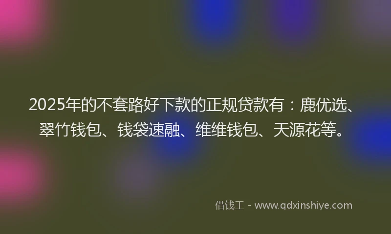 2025年的不套路好下款的正规贷款有：鹿优选、翠竹钱包、钱袋速融、维维钱包、天源花等。