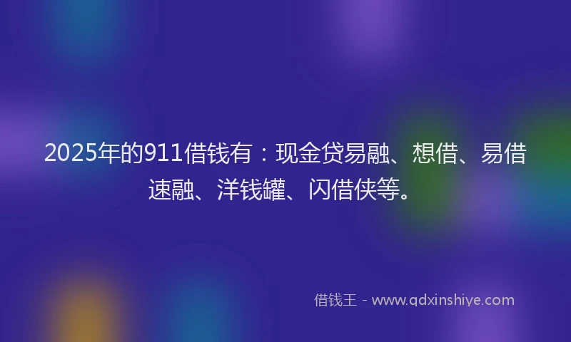 2025年的911借钱有：现金贷易融、想借、易借速融、洋钱罐、闪借侠等。