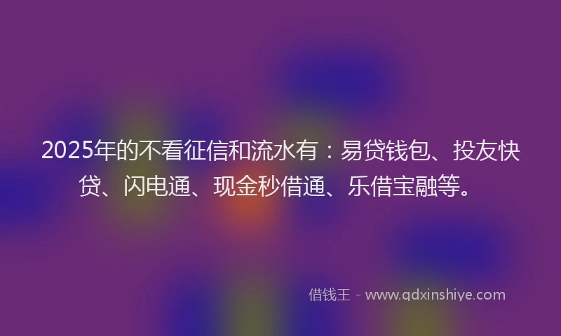 2025年的不看征信和流水有：易贷钱包、投友快贷、闪电通、现金秒借通、乐借宝融等。