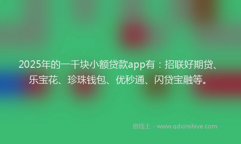 2025年的一千块小额贷款app有：招联好期贷、乐宝花、珍珠钱包、优秒通、闪贷宝融等。