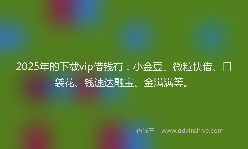 2025年的下载vip借钱有：小金豆、微粒快借、口袋花、钱速达融宝、金满满等。