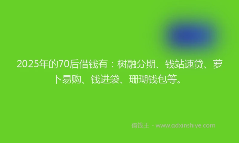 2025年的70后借钱有：树融分期、钱站速贷、萝卜易购、钱进袋、珊瑚钱包等。