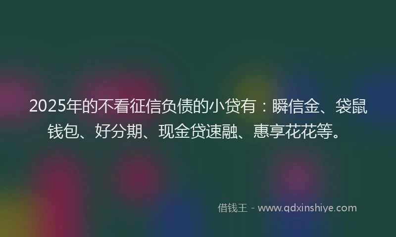 2025年的不看征信负债的小贷有：瞬信金、袋鼠钱包、好分期、现金贷速融、惠享花花等。