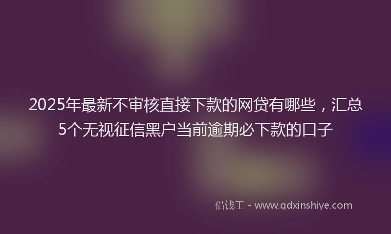 2025年最新不审核直接下款的网贷有哪些，汇总5个无视征信黑户当前逾期必下款的口子