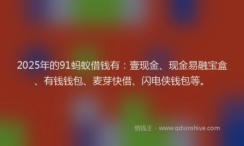 2025年的91蚂蚁借钱有：壹现金、现金易融宝盒、有钱钱包、麦芽快借、闪电侠钱包等。