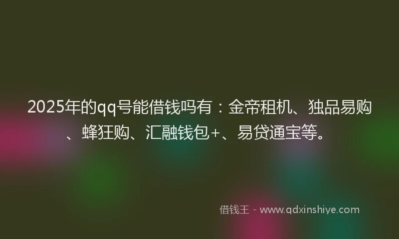 2025年的qq号能借钱吗有：金帝租机、独品易购、蜂狂购、汇融钱包+、易贷通宝等。