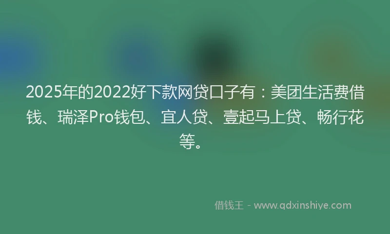 2025年的2022好下款网贷口子有：美团生活费借钱、瑞泽Pro钱包、宜人贷、壹起马上贷、畅行花等。