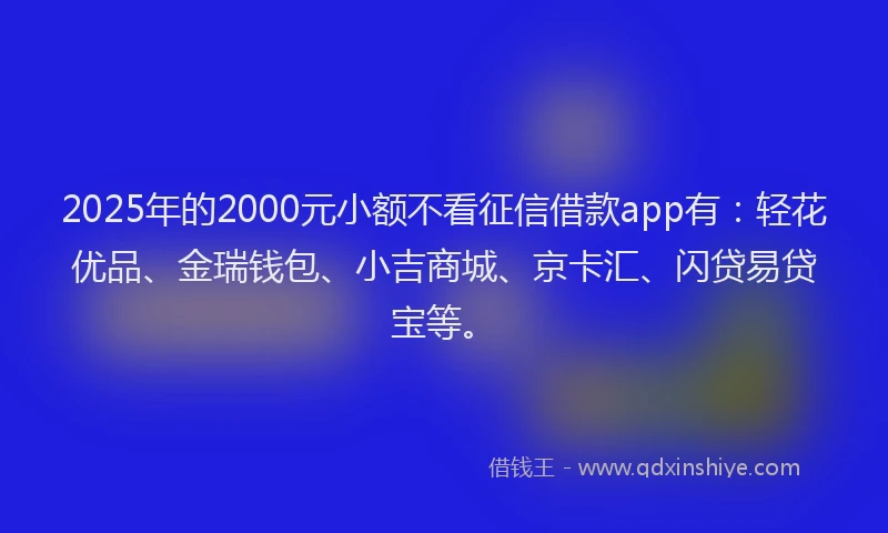 2025年的2000元小额不看征信借款app有：轻花优品、金瑞钱包、小吉商城、京卡汇、闪贷易贷宝等。