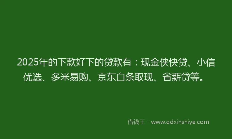 2025年的下款好下的贷款有：现金侠快贷、小信优选、多米易购、京东白条取现、省薪贷等。