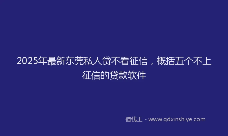 2025年最新东莞私人贷不看征信，概括五个不上征信的贷款软件