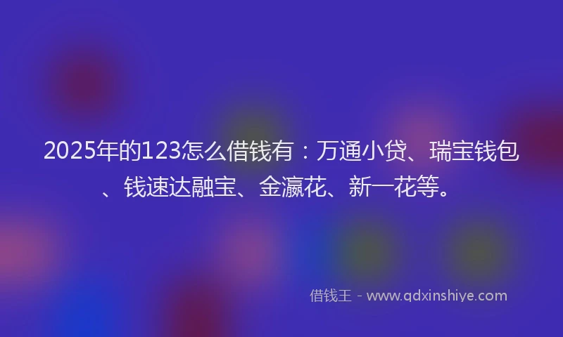 2025年的123怎么借钱有：万通小贷、瑞宝钱包、钱速达融宝、金瀛花、新一花等。