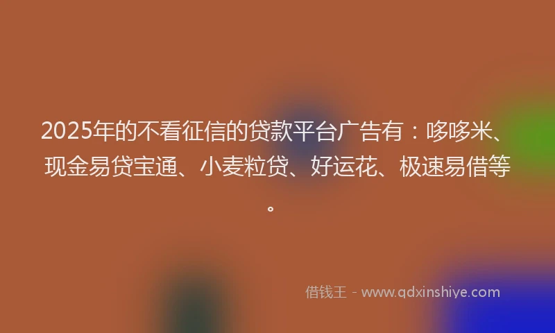 2025年的不看征信的贷款平台广告有：哆哆米、现金易贷宝通、小麦粒贷、好运花、极速易借等。
