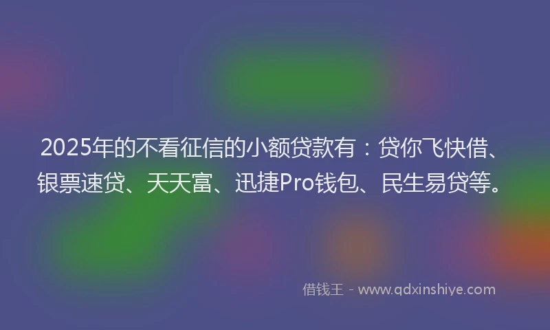 2025年的不看征信的小额贷款有：贷你飞快借、银票速贷、天天富、迅捷Pro钱包、民生易贷等。