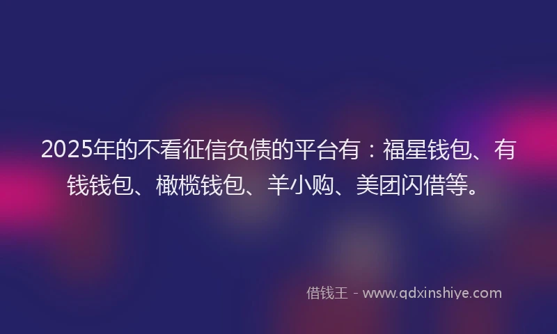 2025年的不看征信负债的平台有：福星钱包、有钱钱包、橄榄钱包、羊小购、美团闪借等。