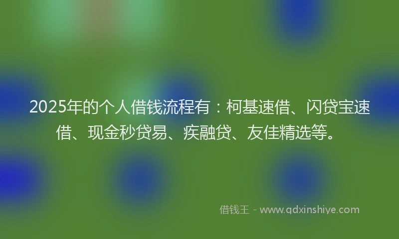 2025年的个人借钱流程有：柯基速借、闪贷宝速借、现金秒贷易、疾融贷、友佳精选等。