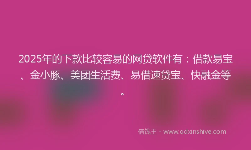 2025年的下款比较容易的网贷软件有：借款易宝、金小豚、美团生活费、易借速贷宝、快融金等。