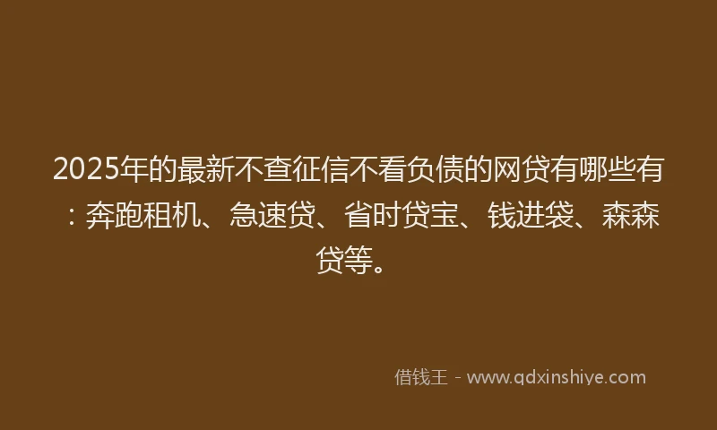 2025年的最新不查征信不看负债的网贷有哪些有：奔跑租机、急速贷、省时贷宝、钱进袋、森森贷等。