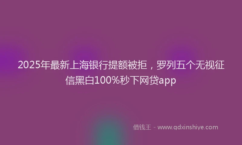 2025年最新上海银行提额被拒，罗列五个无视征信黑白100%秒下网贷app