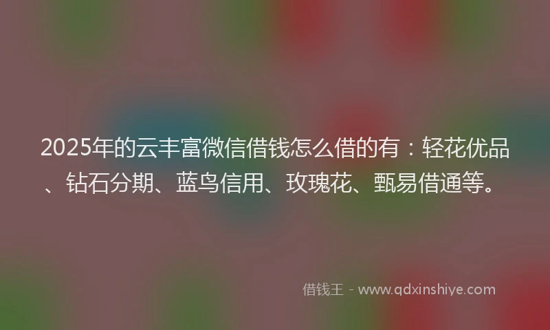 2025年的云丰富微信借钱怎么借的有：轻花优品、钻石分期、蓝鸟信用、玫瑰花、甄易借通等。