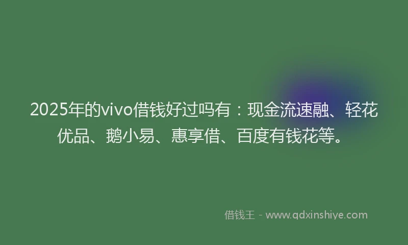 2025年的vivo借钱好过吗有：现金流速融、轻花优品、鹅小易、惠享借、百度有钱花等。